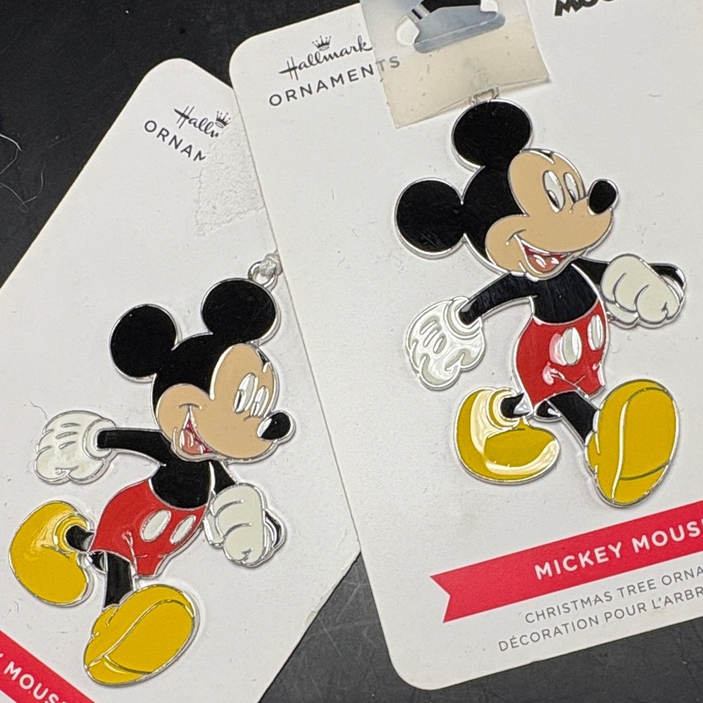 2 Hallmark Mickey Mouse Red and Yellow Ornaments